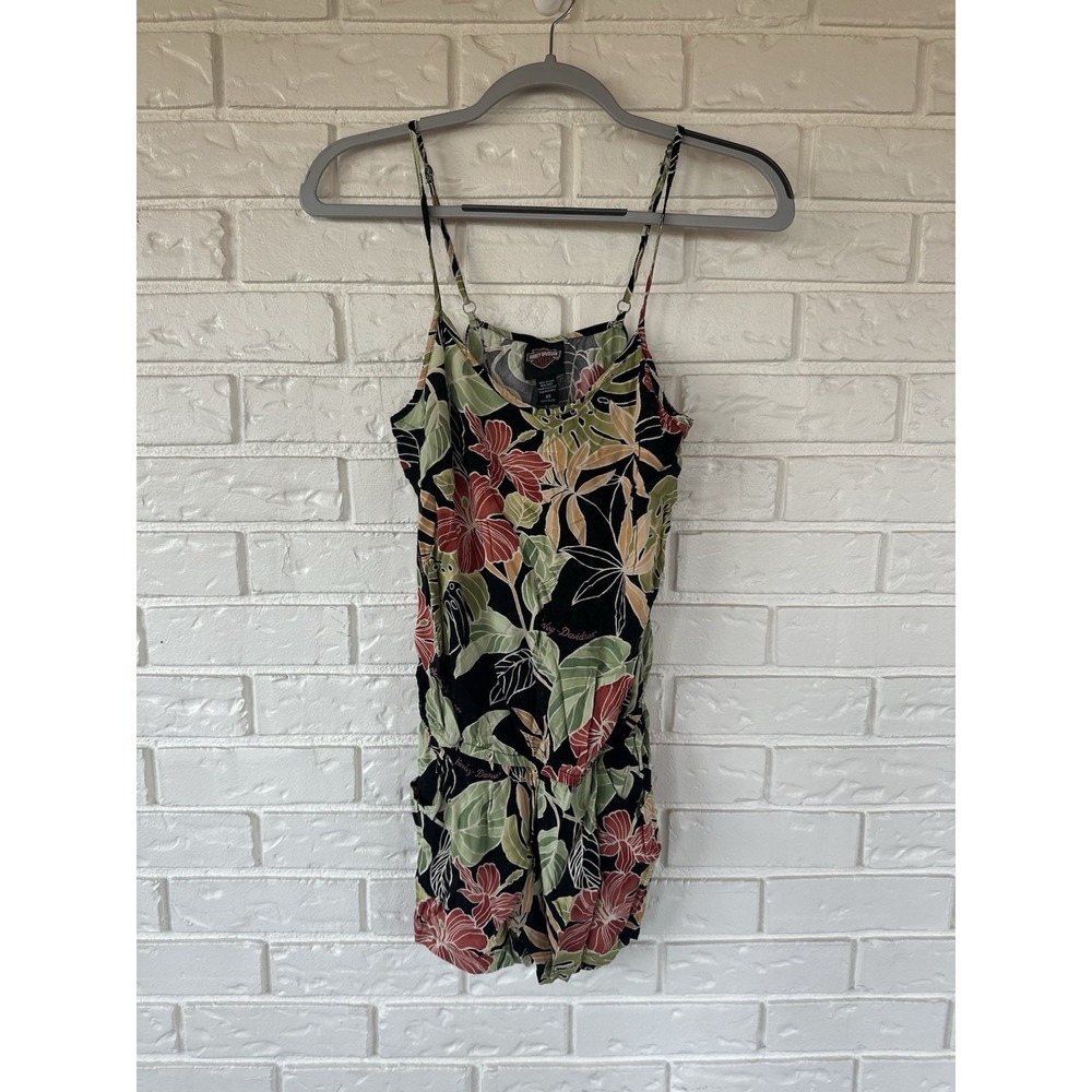 Harley-Davidson Tropical Floral Y2K Biker Romper XS